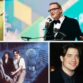 Brendan Fraser composite in The Mummy, George of the Jungle and at award ceremony for The Whale (Getty Images)
