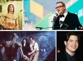Brendan Fraser composite in The Mummy, George of the Jungle and at award ceremony for The Whale (Getty Images)