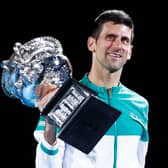 Novak Djokovic celebrates 2021 Australian Open win