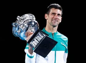Novak Djokovic celebrates 2021 Australian Open win
