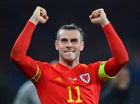 Bale celebrates a win for Wales in March 2022