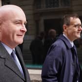 Mick Lynch (left), general secretary of the Rail, Maritime and Transport union (RMT) and assistant general secretary John Leach on their way to the Department for Transport in London for a meeting. Credit: PA