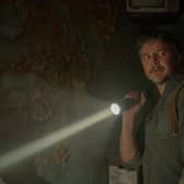 Pedro Pascal as Joel Miller in The Last of Us, holding a torch in the dark (Credit: HBO)