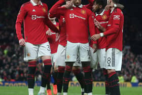 Marcus Rashford and United celebrate scoring against Everton in FA Cup