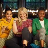 Amrit Kaur as Bela Malhotra, Reneé Rapp as Leighton Murray, Alyah Chanelle Scott as Whitney Chase and Pauline Chalamet as Kimberly Finkle in The Sex Lives of College Girls (Credit: Kaling International/3 Arts Entertainment/Warner Bros. Television)