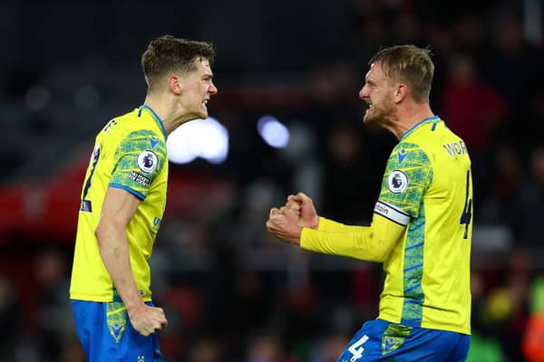 Joe Worrall and Ryan Yates celebrate Forest victory over Southampton earlier this month