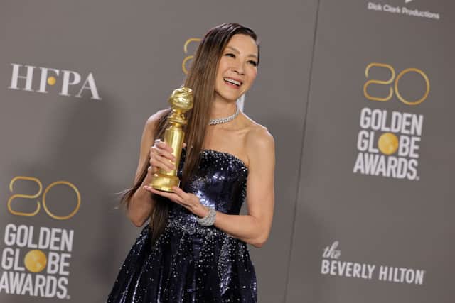 Michelle Yeoh poses with the Best Actress in a Motion Picture – Musical or Comedy award for "Everything Everywhere All at Once" in the press room during the 80th Annual Golden Globe Awards at The Beverly Hilton on January 10, 2023 in Beverly Hills, California. (Photo by Amy Sussman/Getty Images)