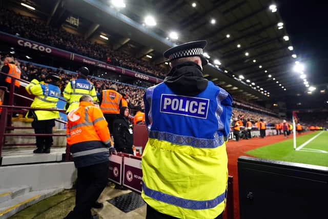 Police in the stands at Ashton Gate, Birmingham. Picture: PA
