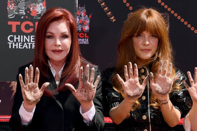 Priscilla Presley and Riley Keough attend the Handprint Ceremony honoring Priscilla Presley, Lisa Marie Presley And Riley Keough at TCL Chinese Theatre on June 21, 2022 in Hollywood, California. (Photo by Jon Kopaloff/Getty Images)