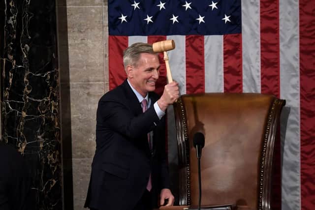 Republican Speaker of the US House of Representatives Kevin McCarthy after he was elected on the 15th ballot. Credit: Getty Images