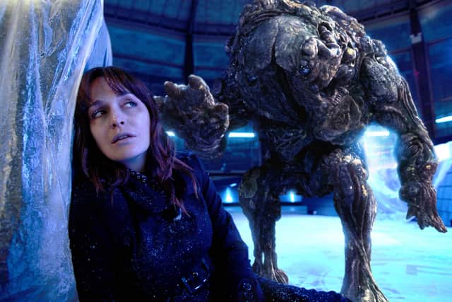 Lucy Brown as Jenny Lewis in Primeval, being menaced by a future fungus monster (Credit: ITV)