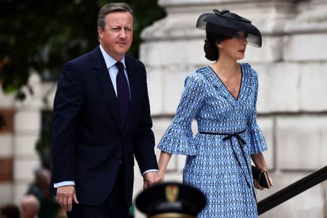 Samantha Cameron wore her own brand Cefinn (accompanied by husband David Cameron) to the National Service of Thanksgiving for the late Queen's reign at Saint Paul's Cathedral in London on June 3, 2022. (Photo by HENRY NICHOLLS/POOL/AFP via Getty Images)