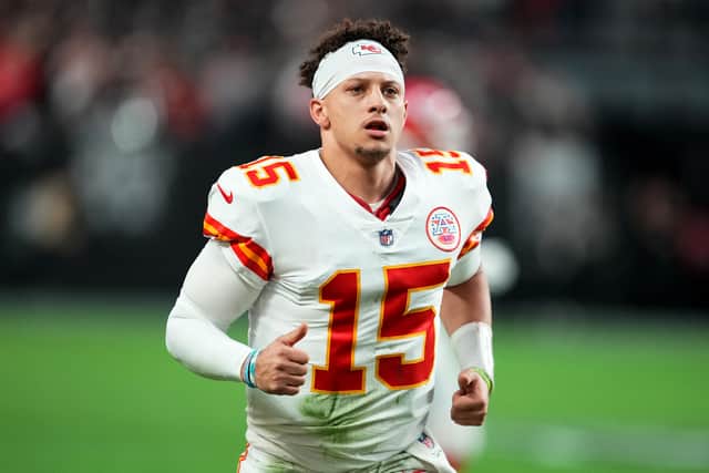 LAS VEGAS, NEVADA - JANUARY 07: Patrick Mahomes #15 of the Kansas City Chiefs runs off the field after the first half against the Las Vegas Raiders at Allegiant Stadium on January 07, 2023 in Las Vegas, Nevada. (Photo by Chris Unger/Getty Images)