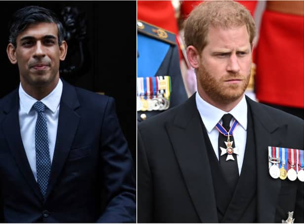 <p>Rishi Sunak may ‘uninvite’ Prince Harry from King Charles’s coronation on behalf of the King (images: Getty Images)</p>