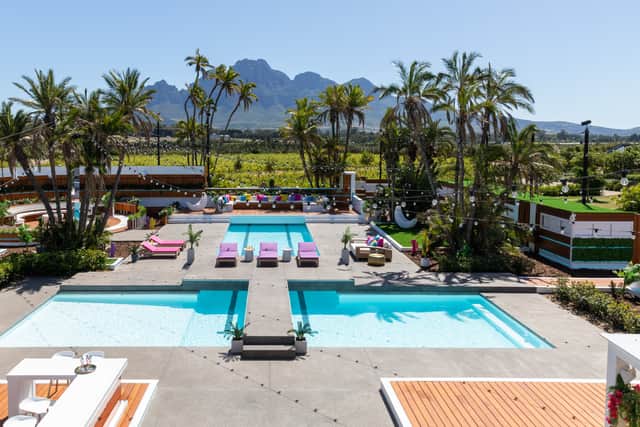 The Love Island villa for 2023 boasts a large swimming pool, two fire pits, a gym and an impressive view of Table Mountain (Pic:ITV)