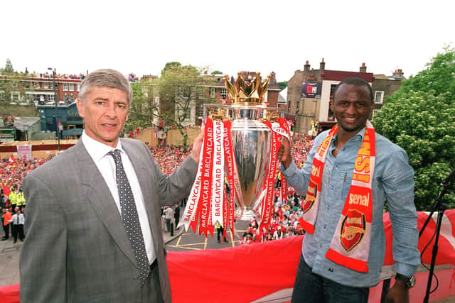 Arsene Wenger and Patrick Vieira celebrate their title victory in 2004. (Getty Images)