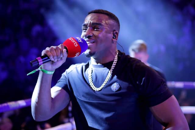 Bugzy Malone performs in the ring prior to the fight between Oleksandr Usyk and Tony Bellew at Manchester Arena on November 10, 2018 in Manchester, England.  (Photo by Richard Heathcote/Getty Images)