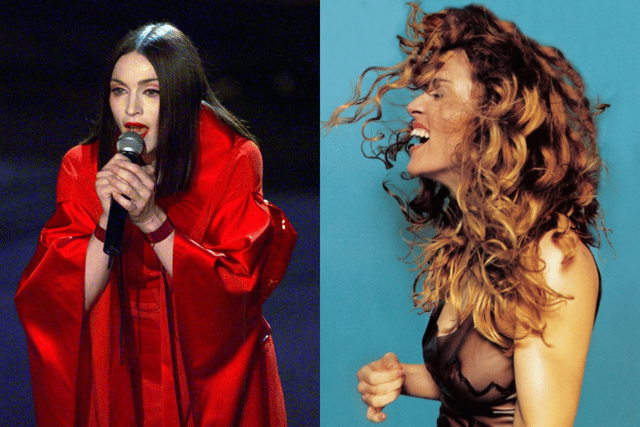 Considered her comeback album in 1998, Madonna's Ray of Light look either went for the more casual (right) or the almost Gothic (left) (Credit: Getty Images/Maverick)