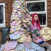 Mum Carmen Croxall has created a Valentines themed ‘love heart cascade’ outside her house.
