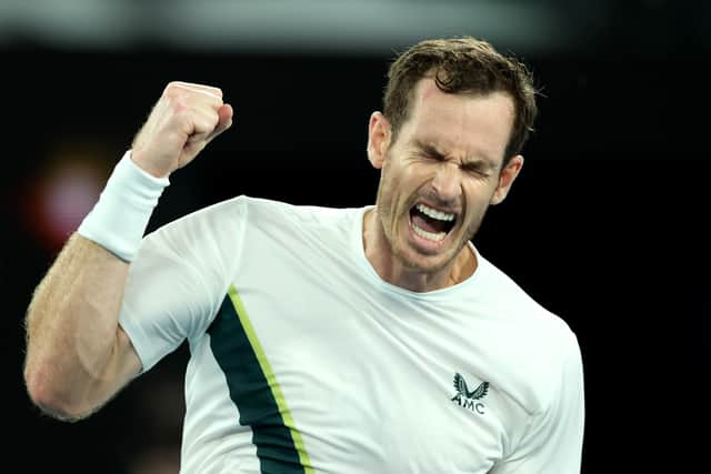 Andy Murray celebrates first round win over Matteo Berrettini
