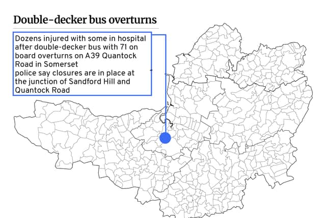 Map of road closures after a double-decker bus overturned in icy conditions in Somerset. Credit: NationalWorld / Kim Mogg