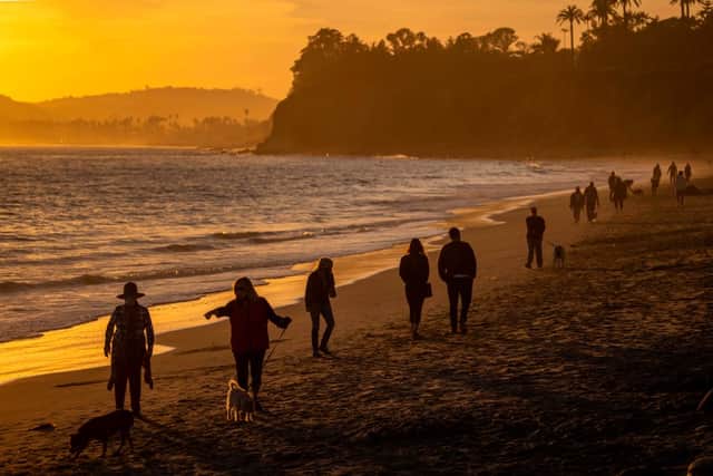 Butterfly Beach in Montecito, a big attraction for residents and Prince Harry and Meghan Markle. (Photo by DAVID MCNEW/AFP via Getty Images)