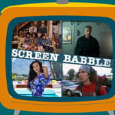 A cover image for Screen Babble #9. Images from That ‘90s Show, Kaleidoscope, The Hatchet Wielding Hitchhiker, and Love Island are inside the regular orange television design. (Credit: NationalWorld Graphics)