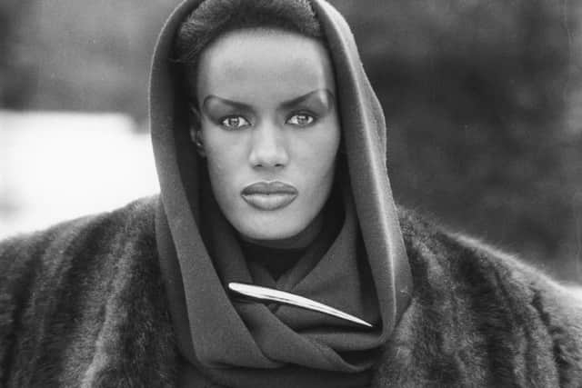 The iconic Grace Jones was renowned for wearing hooded dresses/outfits. (Photo by Larry Ellis/Getty Images)