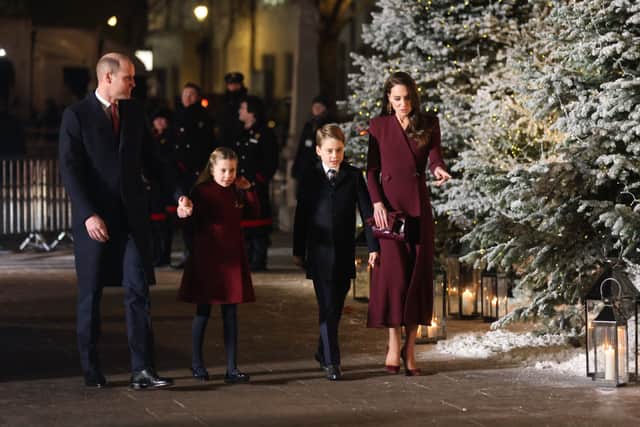 Kate Middleton and her family were all colour coordinated for the Christmas carol concert. (Photo by Richard Pohle - WPA Pool/Getty Images)