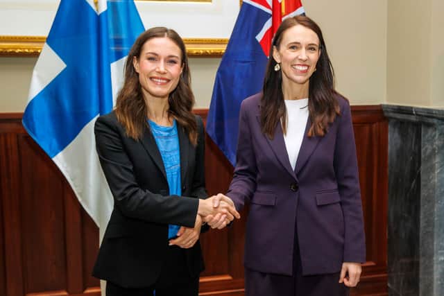 Finnish Prime Minister Sanna Marin and New Zealand Prime Minster Jacinda Ardern pose for a portrait at Government House on November 30, 2022 in Auckland, New Zealand. Marin is in New Zealand for a three-day visit, which comes after Ardern's government signed a free trade agreement with the European Union. (Photo by Dave Rowland/Getty