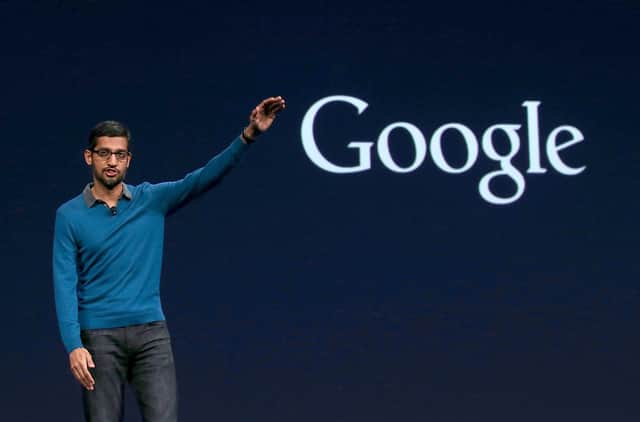 <p>Google senior vice president of product Sundar Pichai delivers the keynote address during the 2015 Google I/O conference (Photo: Justin Sullivan/Getty Images)</p>
