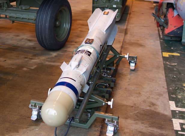 <p>A Brimstone missile being prepared for deployment to Syria at RAF Marham in Norfolk in 2015 (Photo: PHILIP COBURN/AFP via Getty Images)</p>