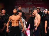 Chris Eubank Jr (left) and Liam Smith during the weigh-in at the Manchester Central Convention Complex, Manchester. Picture date: Friday January 20, 2023.
