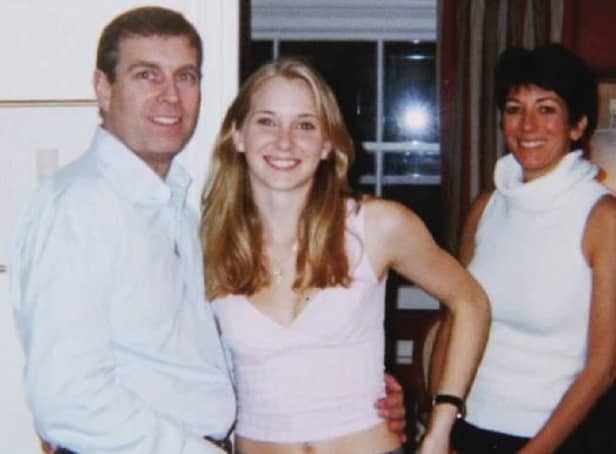Photo issued by the US Department of Justice (left-right) of the Duke of York, Virginia Giuffre, and Ghislaine Maxwell. 