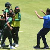 Bangladesh celebrate their seven wicket win over Australia