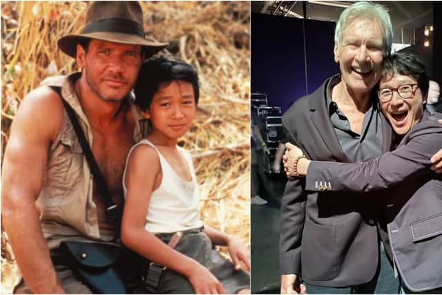 Nostalgic warm fuzzies: Ke Huy Quan as a boy in Indiana Jones and the Temple of Doom, left, and right, now in his fifties