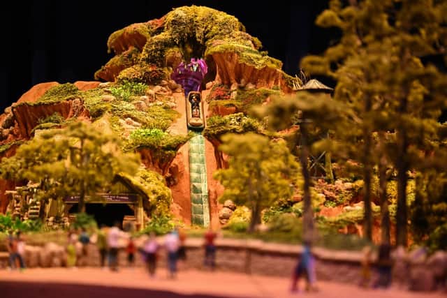 A model of Tiana’s Bayou Adventure, which will reimagine Disneyland’s Splash Mountain, is displayed during the Walt Disney D23 Expo in Anaheim, California on September 9, 2022. (Photo by PATRICK T. FALLON/AFP via Getty Images)