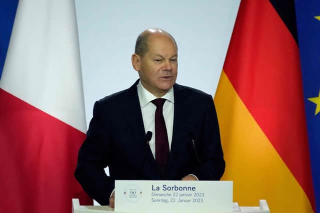 German Chancellor Olaf Scholz delivers a speech on 22 January, 2023. Credit: Getty Images
