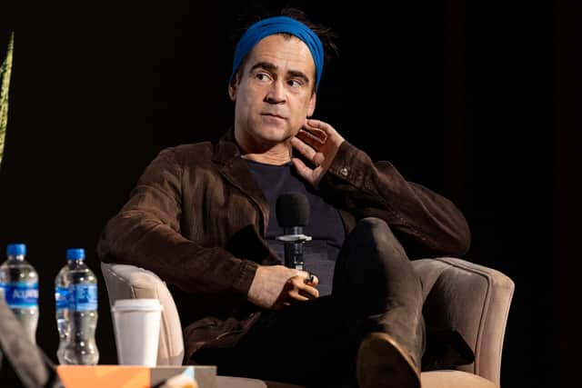 Colin Farrell speaks onstage at the Talking Pictures Screening of 'The Banshees of Inisherin' at Palm Springs Convention Center on January 06, 2023 in Palm Springs, California. (Photo by Emma McIntyre/Getty Images for Palm Springs International Film Society)