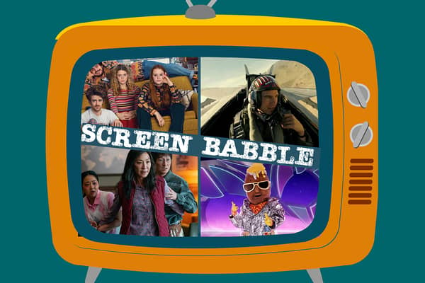 The orange Screen Babble television, with images from Extraordinary, Top Gun: Maverick, The Masked Singer, and Everything Everywhere All At Once (Credit: NationalWorld Graphics)