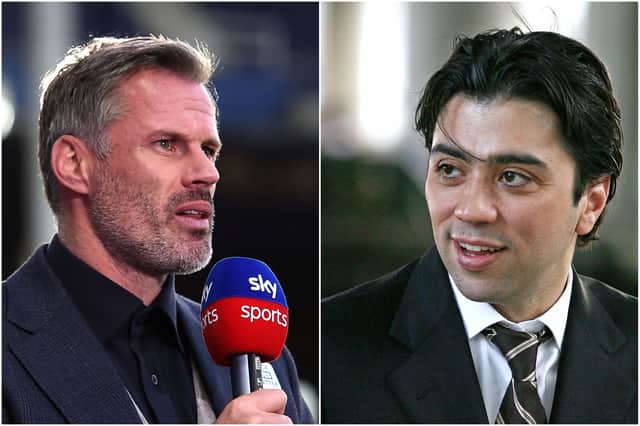 Jamie Carragher (left) and Kia Joorabchian have butted heads over Premier League side Everton (Photos: Getty Images)