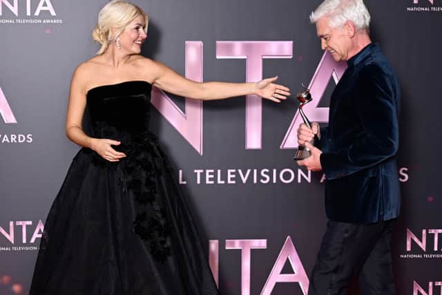 Holly Willoughby and Phillip Schofield with the Best Daytime award for ‘This Morning’, in the winners’ room at the National Television Awards 2022 at OVO Arena Wembley on October 13, 2022 in London, England. (Photo by Gareth Cattermole/Getty Images)