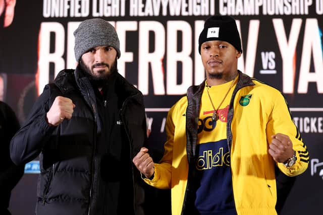 Anthony Yarde of Great Britain (R) and Artur Beterbiev of Russia face off at Grand Hall at The Drum on January 26, 2023 in London, England. (Photo by Julian Finney/Getty Images)