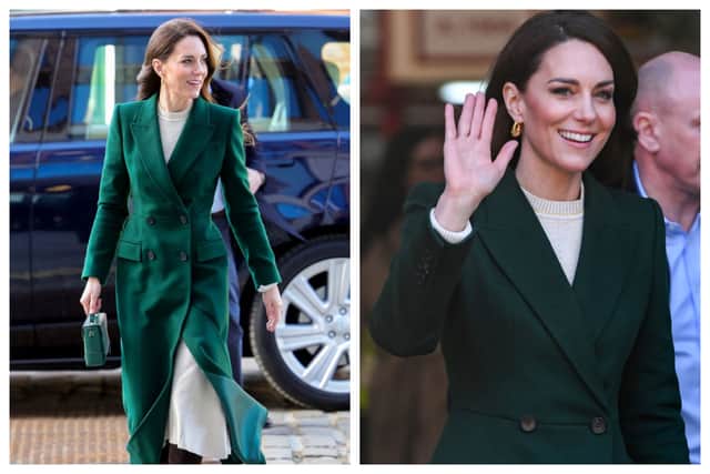 Kate Middleton stepped out in an Alexander McQueen coat for her visit to Leeds today. Photographs by Getty