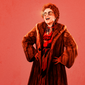 Helena Bonham Carter as Noele Gordon in a promotional image for Nolly, wearing a fur coat against a bright pink background (Credit: ITV)