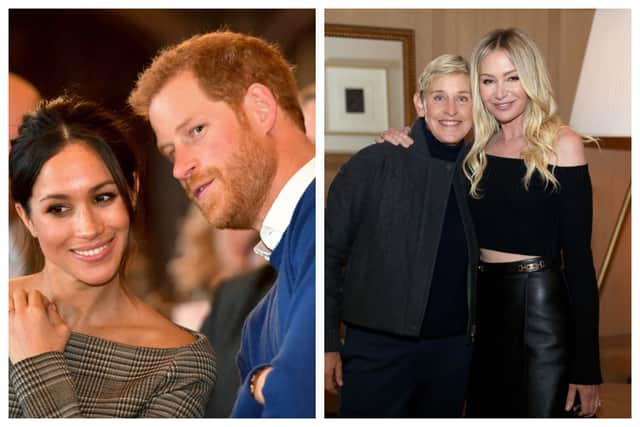 Meghan Markle and Prince Harry were the star attractions at the vow renewal of Ellen DeGeneres and Portia de Rossi. Photographs by Getty