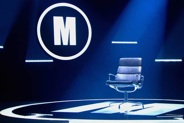 The iconic Mastermind leather chair, lit from above (Credit: BBC/Hindsight/Hat Trick Productions/William Cherry/Press Eye)