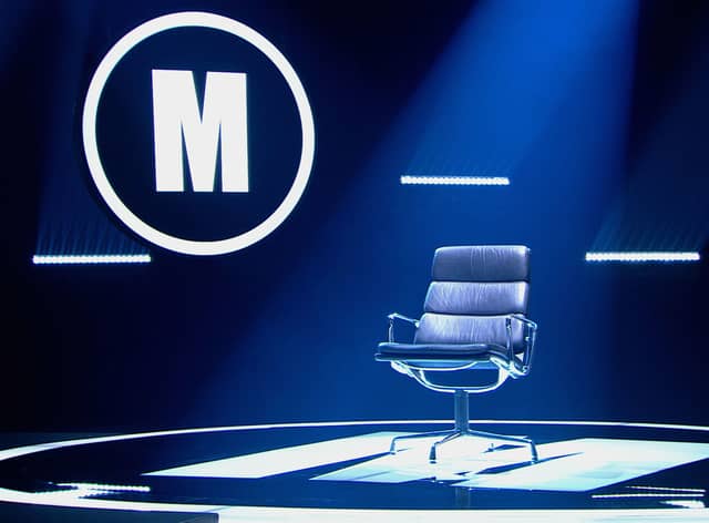 The iconic Mastermind leather chair, lit from above (Credit: BBC/Hindsight/Hat Trick Productions/William Cherry/Press Eye)