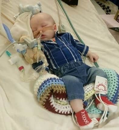 Jacob Goodall, was just four weeks old when he was diagnosed with  an atypical teratoid rhabdoid tumour (ATRT) - a rare, fast-growing tumour that begins in the brain and spinal cord. Credit: Brain Tumour Research / SWNS