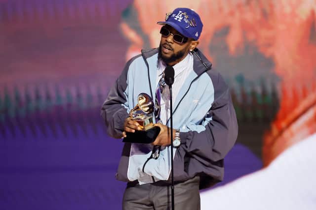 Kendrick Lamar accepts the Best Rap Album award for “Mr. Morale & The Big Steppers” onstage during the 65th GRAMMY Awards at Crypto.com Arena on February 05, 2023 in Los Angeles, California. (Photo by Kevin Winter/Getty Images for The Recording Academy )